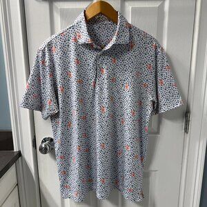 Rhoback The Lonstah Lobster Blueberry Print All Over Polo Shirt Size Large